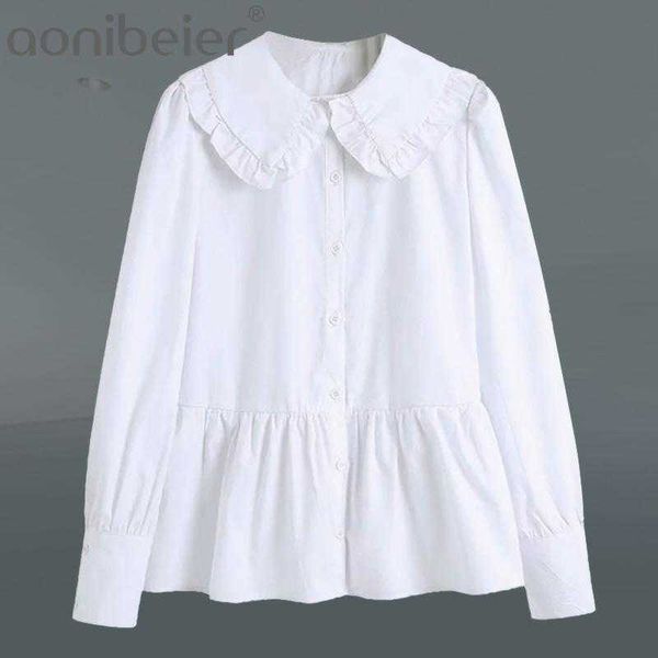 women sweet fashion with peter pan collar ruffled blouses vintage long sleeve button-up female shirts chic 210604, White
women sweet fashion with peter pan collar ruffled blouses vintage long sleeve button-up female shirts chic 210604, White