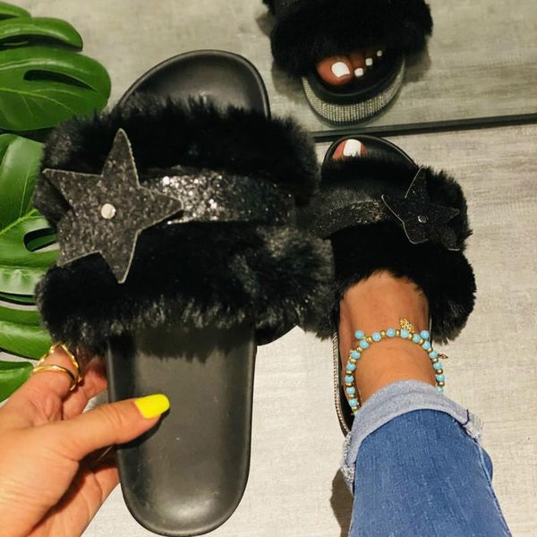 luxury designer 2021 fur women slippers rhinestone bling star decoration platform wedges indoor furry slides casual shoes, Black
luxury designer 2021 fur women slippers rhinestone bling star decoration platform wedges indoor furry slides casual shoes, Black