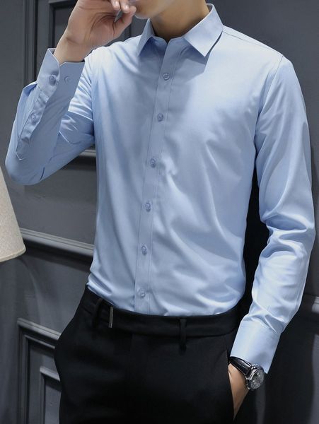 men solid button front shirt 89qe#, White;black
men solid button front shirt 89qe#, White;black