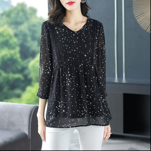 v neck 3 4 women shirt sleeve chiffon mid length geometric print stars loose thin section cool stitching blouses spring, White
v neck 3 4 women shirt sleeve chiffon mid length geometric print stars loose thin section cool stitching blouses spring, White