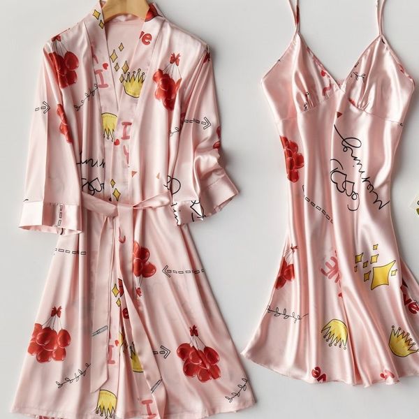 women's sleepwear satin 2pcs robe set women kimono bathrobe gown nighty&robe suit nightgown lounge wear print intimate linger, Black;red
women's sleepwear satin 2pcs robe set women kimono bathrobe gown nighty&robe suit nightgown lounge wear print intimate linger, Black;red