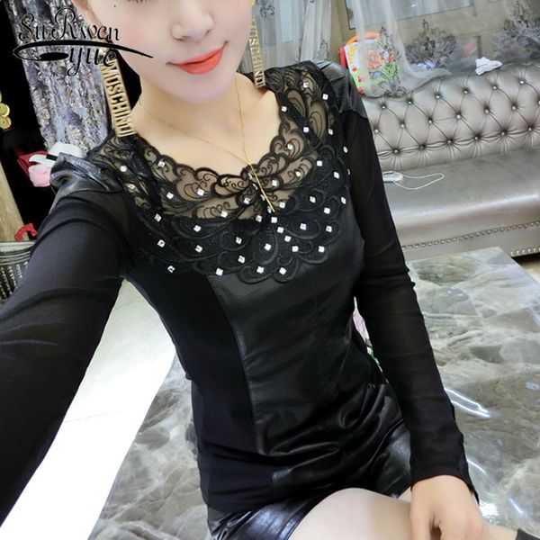 fall/winter fashion embroidered diamond pu skin splicing mesh backing shirt women long sleeve shirts blouses 7844 50 210427, White
fall/winter fashion embroidered diamond pu skin splicing mesh backing shirt women long sleeve shirts blouses 7844 50 210427, White