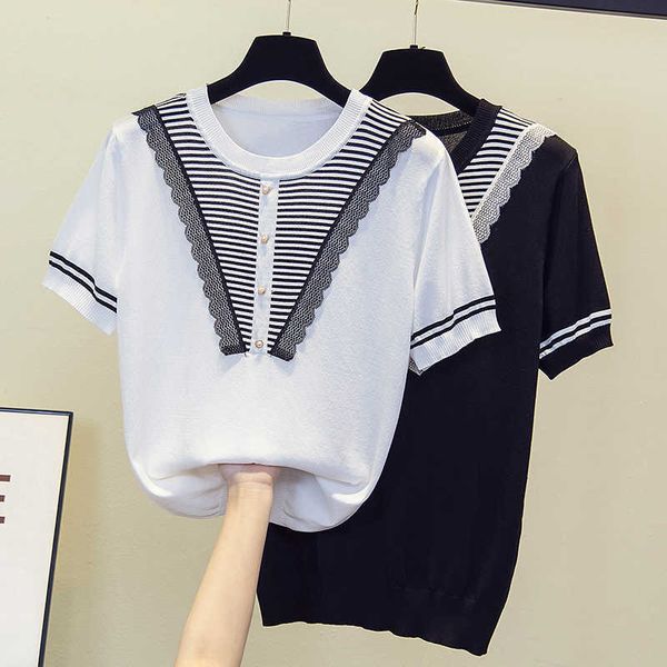 l-4xl chic oversized summer thin women sweater loose casual short sleeve o neck stripe patchwork plus size basic pullover 210604, White;black
l-4xl chic oversized summer thin women sweater loose casual short sleeve o neck stripe patchwork plus size basic pullover 210604, White;black