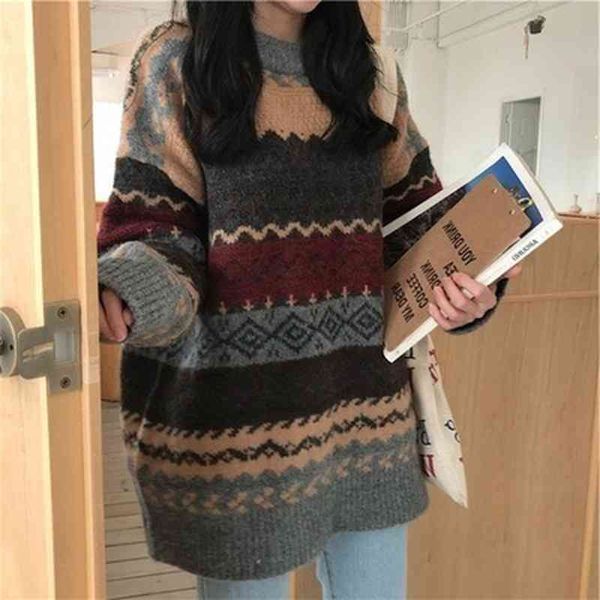 vintage women's striped informal knitted loose diamond sweaters, street cloth 2021, White;black
vintage women's striped informal knitted loose diamond sweaters, street cloth 2021, White;black