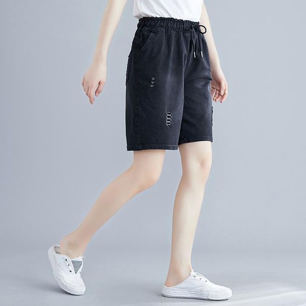 women's jeans denim shorts women patchwork elastic waist summer thin loose l holes female literature trousers common style pants, Blue
women's jeans denim shorts women patchwork elastic waist summer thin loose l holes female literature trousers common style pants, Blue