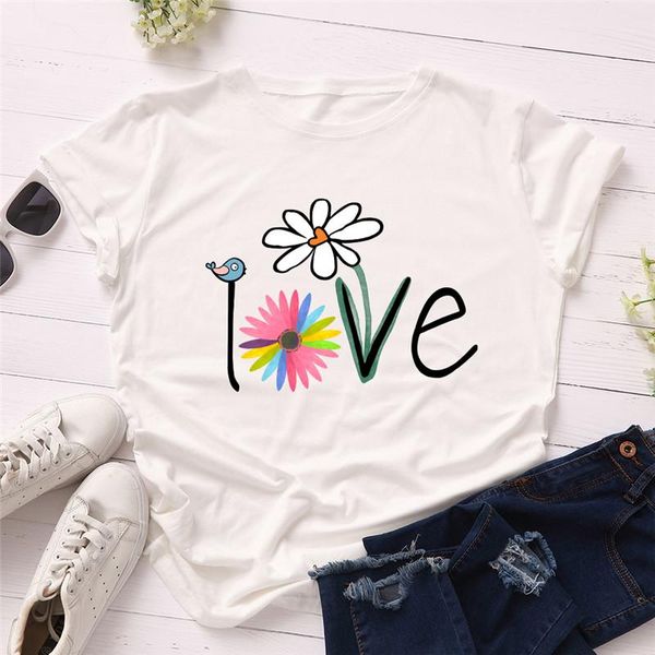 women's t-shirt summer flower printed ladies comfortable fabric girly fashion harajuku graphic short sleeve, White
women's t-shirt summer flower printed ladies comfortable fabric girly fashion harajuku graphic short sleeve, White