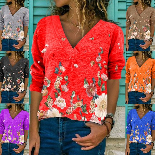2021 spring and autumn women's v-neck pullover printed long sleeve t-shirt for women, White
2021 spring and autumn women's v-neck pullover printed long sleeve t-shirt for women, White