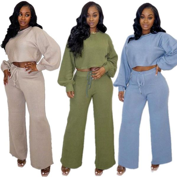 women's two piece pants 2021 autumn winter set women solid large loose knit casual lantern sleeve o-neck women's two-piece clothing, White
women's two piece pants 2021 autumn winter set women solid large loose knit casual lantern sleeve o-neck women's two-piece clothing, White