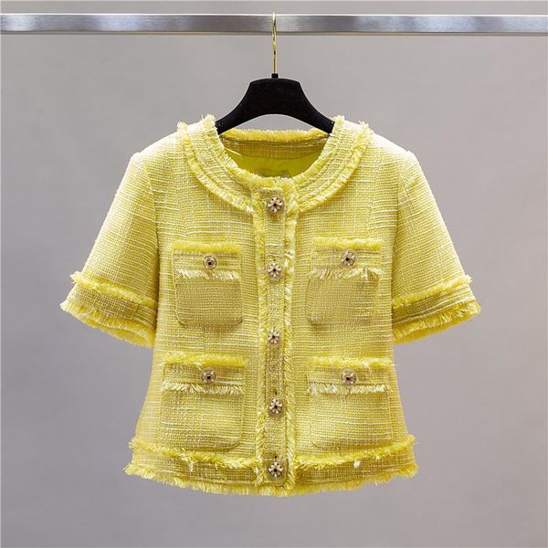 women's jackets fashion women spring autumn elegant sweet cute ladies yellow tweed slim tassel short-sleeved jacket coat, Black;brown
women's jackets fashion women spring autumn elegant sweet cute ladies yellow tweed slim tassel short-sleeved jacket coat, Black;brown
