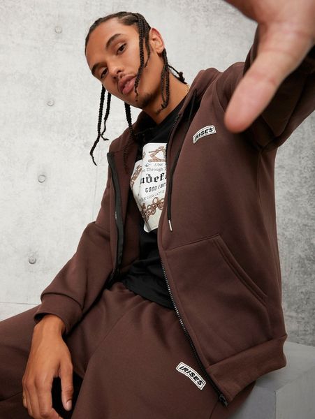 men letter patched kangaroo pocket drawstring thermal hoodie & sweatpants f2e8#, Gray
men letter patched kangaroo pocket drawstring thermal hoodie & sweatpants f2e8#, Gray