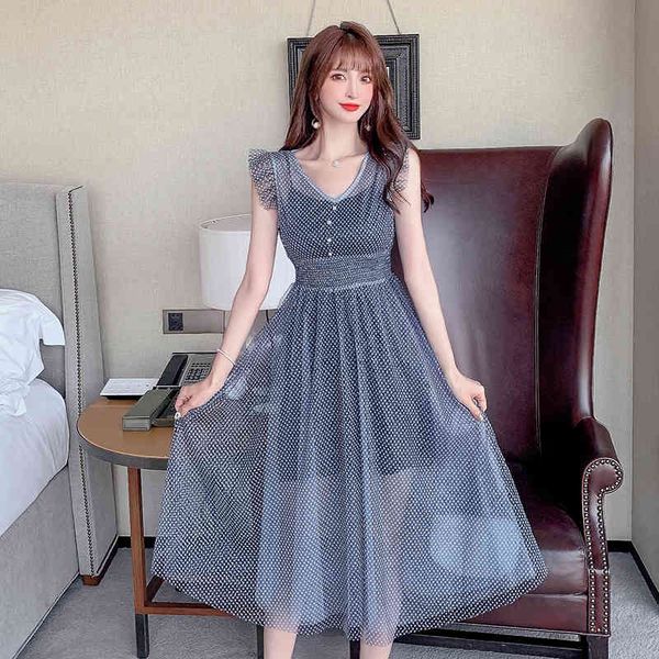 fashion women summer elegant mesh dress femme vintage dot patchwork designer runway sleeveless long dress vestidos 210515, Black;gray
fashion women summer elegant mesh dress femme vintage dot patchwork designer runway sleeveless long dress vestidos 210515, Black;gray