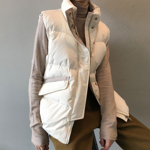 women's sweaters striped stand collar down cotton vest coat for women zipper padded waistcoat windproof warm drawstring winter c6i, White;black
women's sweaters striped stand collar down cotton vest coat for women zipper padded waistcoat windproof warm drawstring winter c6i, White;black