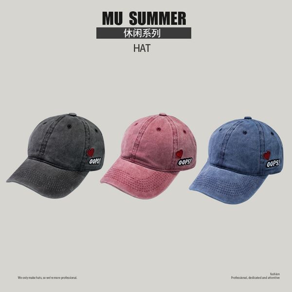 style versatile old washed love embroidered baseball hat women's summer sun shading soft duck tongue curved brim hat, Blue;gray 
style versatile old washed love embroidered baseball hat women's summer sun shading soft duck tongue curved brim hat, Blue;gray