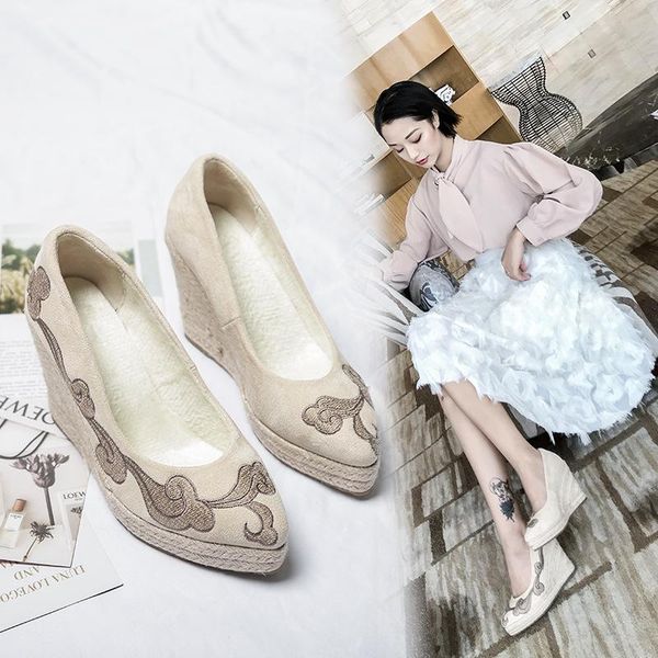 wedge heel shoes women 2021 spring and summer style shallow mouth pointed toe thick bottom fashion high heels straw sandals, Black
wedge heel shoes women 2021 spring and summer style shallow mouth pointed toe thick bottom fashion high heels straw sandals, Black