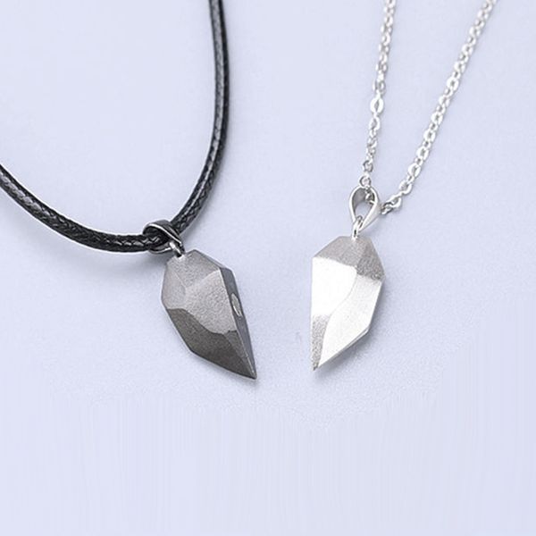 1pair magnetic couple heart shape necklace gothic punk style for men jewelry wedding lovers couples valentine's day gift gifts, Silver