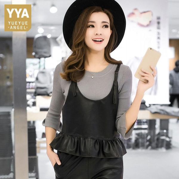 women's vests women real sheepskin leather straps vest short fashion ruffles ladies genuine waistcoat casual outwear, Black;white
women's vests women real sheepskin leather straps vest short fashion ruffles ladies genuine waistcoat casual outwear, Black;white