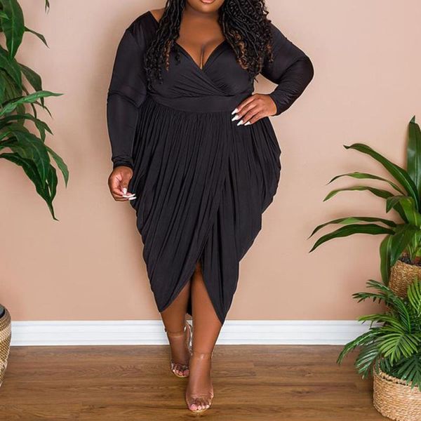 plus size dresses 2021 autumn women's deep v-neck fashion pleated elegant dress 4xl long sleeves high waist solid color, Black
plus size dresses 2021 autumn women's deep v-neck fashion pleated elegant dress 4xl long sleeves high waist solid color, Black