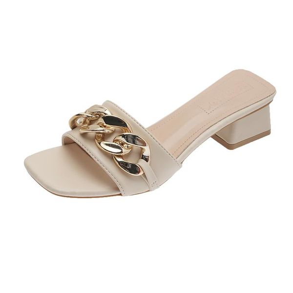 fashion summer women's slippers solid color all-match vamp metal buckle design trend simple casual 2021, Black