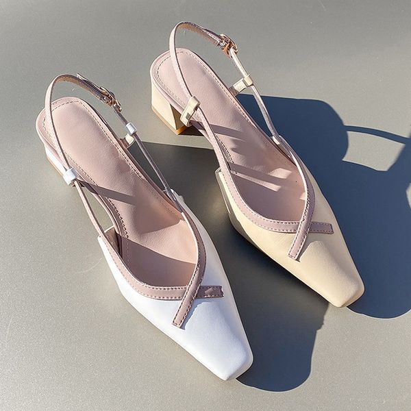 2021 cowhide women sandals middle heel color matching head and back empty button strap direct selling, Black
2021 cowhide women sandals middle heel color matching head and back empty button strap direct selling, Black