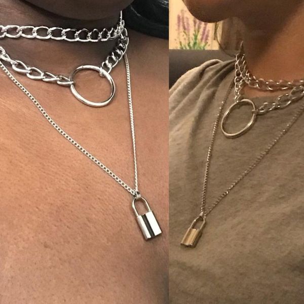 pendant necklaces gothic lock chain necklace multilayer punk choker collar women femal jewelry gifts goth rock leather lx9d, Silver
pendant necklaces gothic lock chain necklace multilayer punk choker collar women femal jewelry gifts goth rock leather lx9d, Silver