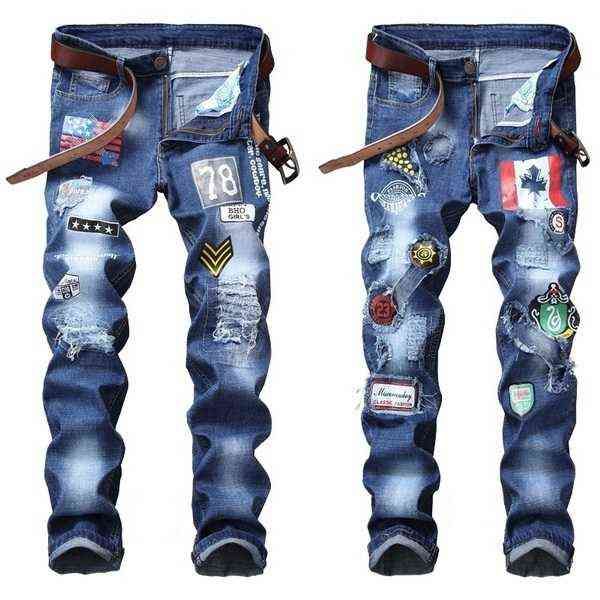 2021 mens new style jeans,slim&straight stretch denim jeans,embroidery patch badge&torn hole decors pants;, Blue
2021 mens new style jeans,slim&straight stretch denim jeans,embroidery patch badge&torn hole decors pants;, Blue