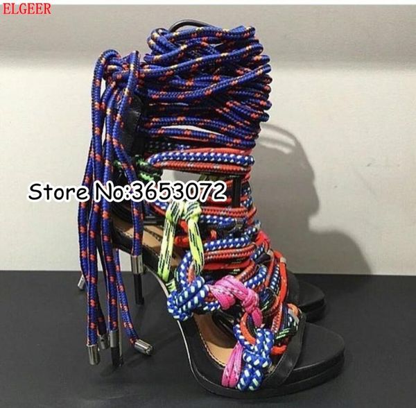 open toe stiletto multi-color rope gladiator lady sandals shoes rome designed thin heels women patchwork party dress pumps, Black
open toe stiletto multi-color rope gladiator lady sandals shoes rome designed thin heels women patchwork party dress pumps, Black