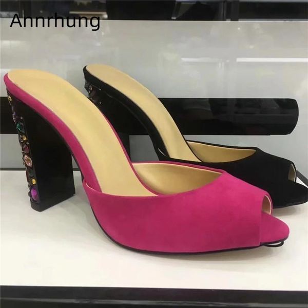 slippers luxury suede women peep toe jeweled hoof heel mules colorful rhinestone stage high shoes woman, Black
slippers luxury suede women peep toe jeweled hoof heel mules colorful rhinestone stage high shoes woman, Black