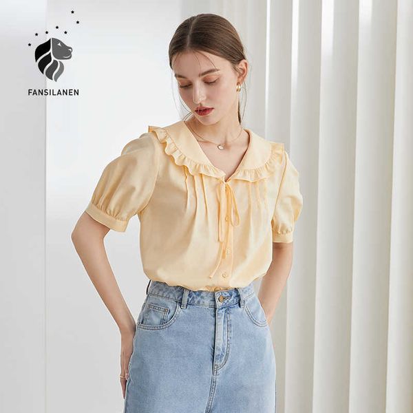fansilanen office lady shirt women's short sleeve korean lotus leaf collar sweet yellow summer women clothes 210607, White
fansilanen office lady shirt women's short sleeve korean lotus leaf collar sweet yellow summer women clothes 210607, White