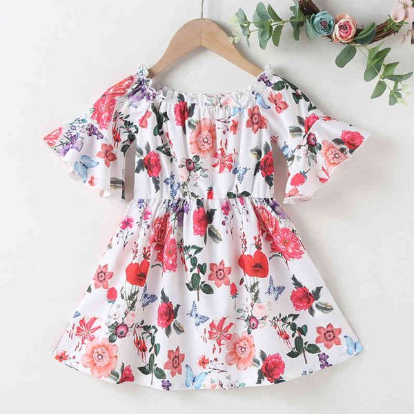 children's clothing summer temperament flower print one-shoulder flare sleeve waist sweet girl dress 210515, Red;yellow
children's clothing summer temperament flower print one-shoulder flare sleeve waist sweet girl dress 210515, Red;yellow