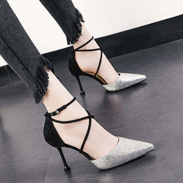 dress shoes nice fashion crystal sequins pointed high heels stiletto shallow mouth buckle hollow single women sandals, Black
dress shoes nice fashion crystal sequins pointed high heels stiletto shallow mouth buckle hollow single women sandals, Black