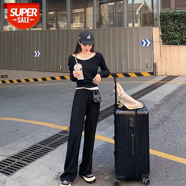 net celebrity custom suit female fake two-piece knitted long-sleeved blouse with waist drape loose and mopping trousers #fu1a, Black;white
net celebrity custom suit female fake two-piece knitted long-sleeved blouse with waist drape loose and mopping trousers #fu1a, Black;white