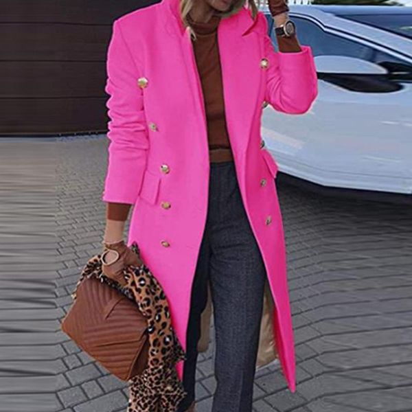women's wool & blends elegant mid-length women coat winter solid design multi-button overcoat 2021 autumn fashion pocket lapel long sle, Black