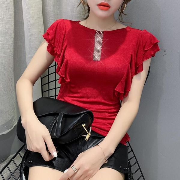 summer european clothes fashion women hollow out shiny diamonds ruffles ropa mujer elastic tee t04103, White
summer european clothes fashion women hollow out shiny diamonds ruffles ropa mujer elastic tee t04103, White