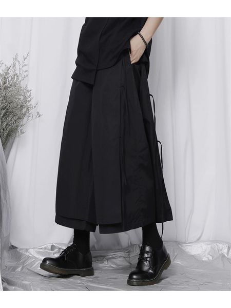 men's pants men wide leg lacing casual japanese yamamoto style niche designer loose large size, Black
men's pants men wide leg lacing casual japanese yamamoto style niche designer loose large size, Black