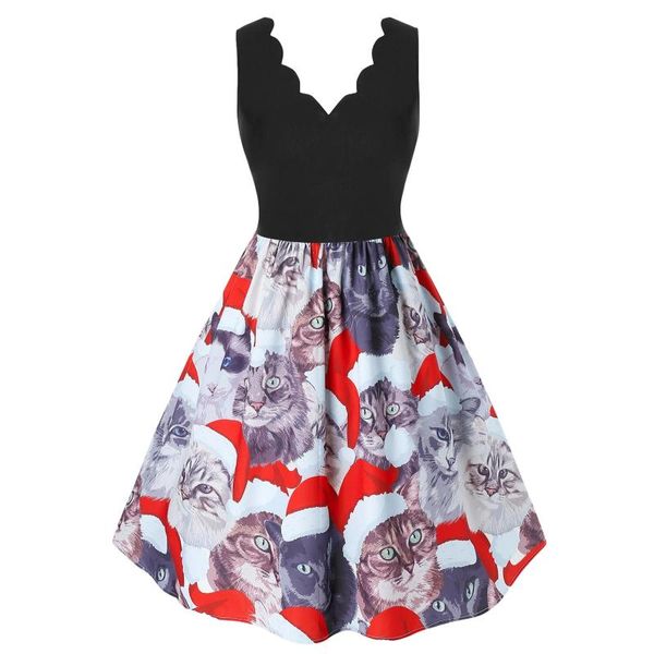 casual dresses robe noel women plus size v-neck christmas scalloped cat print swing vintage party for vestido navidad mujer, Black;gray
casual dresses robe noel women plus size v-neck christmas scalloped cat print swing vintage party for vestido navidad mujer, Black;gray
