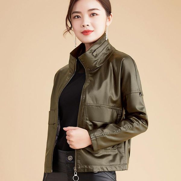 women's leather & faux 2021 spring autumn women pu jacket coat female solid long sleeve zipper outerwear ladies coats black h1080
women's leather & faux 2021 spring autumn women pu jacket coat female solid long sleeve zipper outerwear ladies coats black h1080