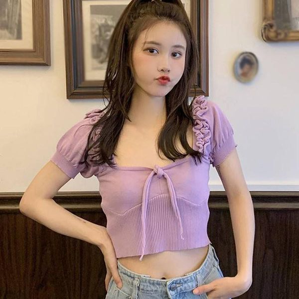 women's t-shirt korean style crop for women fashion square collar short sleeve knitted slim-fit backless solid t shirt, White
women's t-shirt korean style crop for women fashion square collar short sleeve knitted slim-fit backless solid t shirt, White