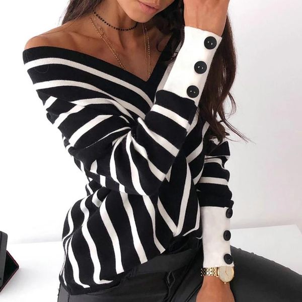 women's sweaters women sweater v neck loose pullover warm casual striped jersey mujer long sleeve base autumn winter clothes, White;black
women's sweaters women sweater v neck loose pullover warm casual striped jersey mujer long sleeve base autumn winter clothes, White;black