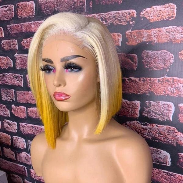 short bob blonde transparent lace 13x4 front brazilian human hair wigs side part ombre pre plucked hairline, Black;brown
short bob blonde transparent lace 13x4 front brazilian human hair wigs side part ombre pre plucked hairline, Black;brown