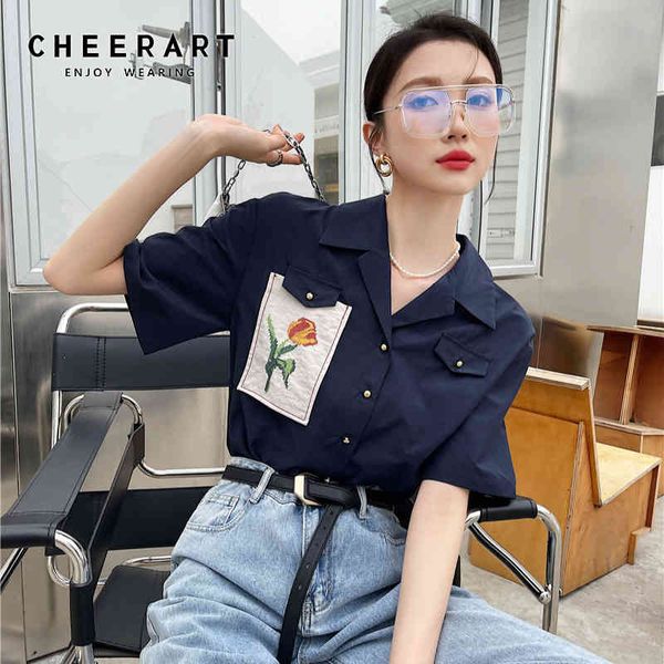 summer fashion royal blue shirt wome short sleeve patch button up collared lapel casual and blouse 210427, White
summer fashion royal blue shirt wome short sleeve patch button up collared lapel casual and blouse 210427, White