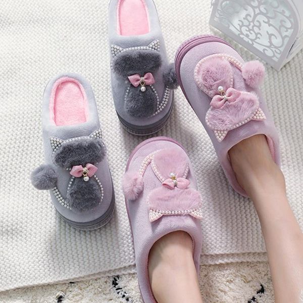 women winter cartoon pearl kitten slippers thick platform non-slip warm shoes j2hd, Black
women winter cartoon pearl kitten slippers thick platform non-slip warm shoes j2hd, Black