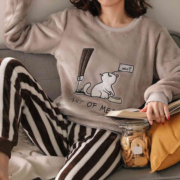 winter pajamas korean cute cartoon womens sleepwears flannel set velvet warm pijama round neck pyjama homewear, Black;red
winter pajamas korean cute cartoon womens sleepwears flannel set velvet warm pijama round neck pyjama homewear, Black;red
