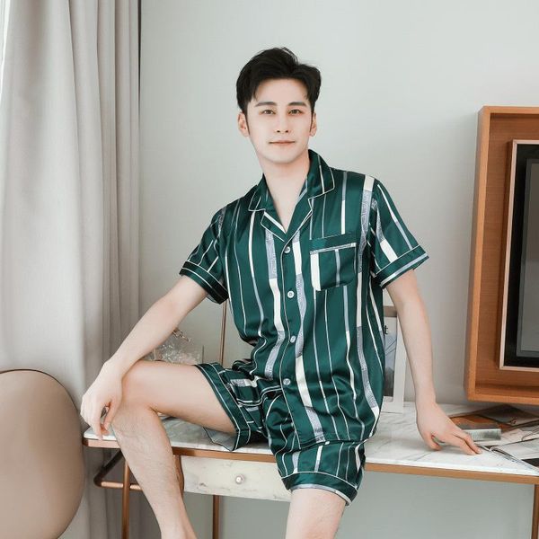men's sleepwear summer mens 2pcs ice silk pajamas suit l-3xl short sleeve shirt&shorts fashion striped pijama lounge home clothes, Black;brown
men's sleepwear summer mens 2pcs ice silk pajamas suit l-3xl short sleeve shirt&shorts fashion striped pijama lounge home clothes, Black;brown