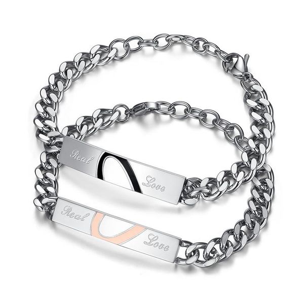 link, chain couple bracelet for women nameplate heart stainless steel fashion men on hand gift woman accessories, Black
link, chain couple bracelet for women nameplate heart stainless steel fashion men on hand gift woman accessories, Black