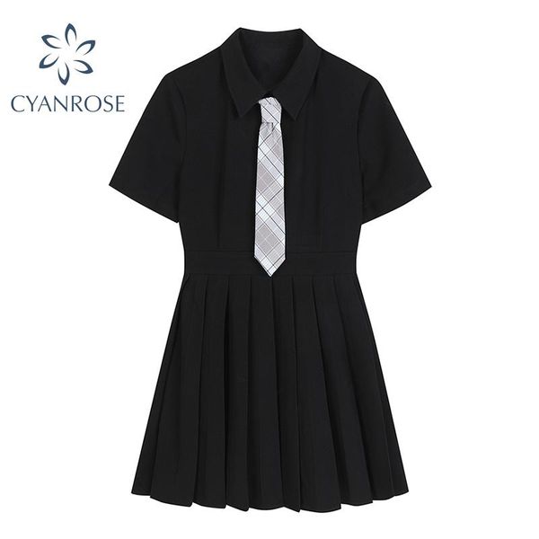 party dresses black short sleeve preppy style women's dress 2021 summer pleated slim high waist fashion casual female, White;black
party dresses black short sleeve preppy style women's dress 2021 summer pleated slim high waist fashion casual female, White;black
