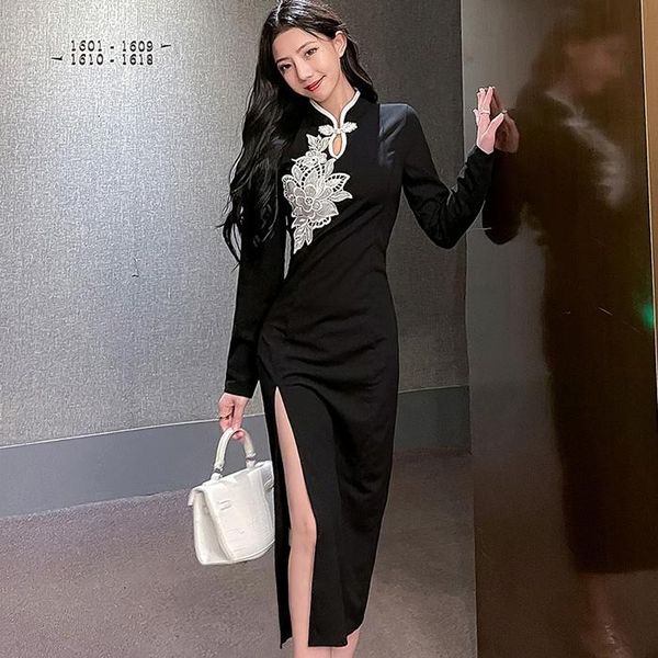 ethnic clothing a home autumn aristocratic elegance button in the hollow out embroidered long-sleeved dress split improved qipao, Red
ethnic clothing a home autumn aristocratic elegance button in the hollow out embroidered long-sleeved dress split improved qipao, Red
