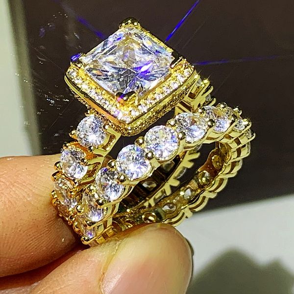 sparkling luxury jewelry 925 sterling silver&gold fill princess cut white z cz diamond gemstones women wedding bridal ring set gift, Slivery;golden
sparkling luxury jewelry 925 sterling silver&gold fill princess cut white z cz diamond gemstones women wedding bridal ring set gift, Slivery;golden
