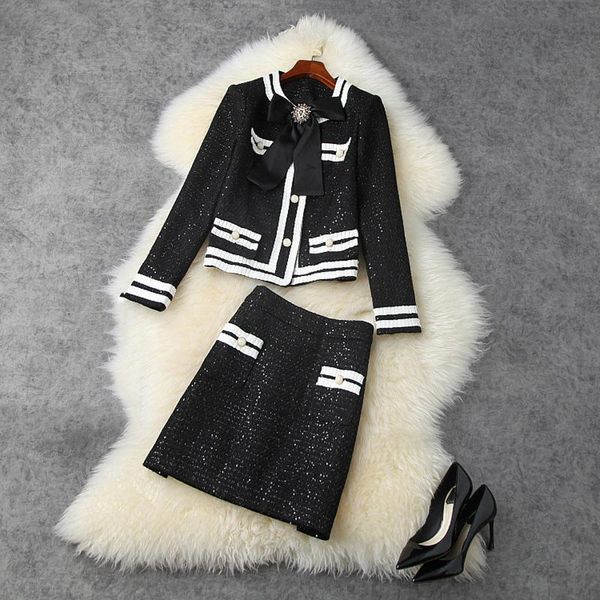 women's tracksuits high-quality latest 2021 designer runway suit set color block bow collar tweed jacket skirt, Gray
women's tracksuits high-quality latest 2021 designer runway suit set color block bow collar tweed jacket skirt, Gray