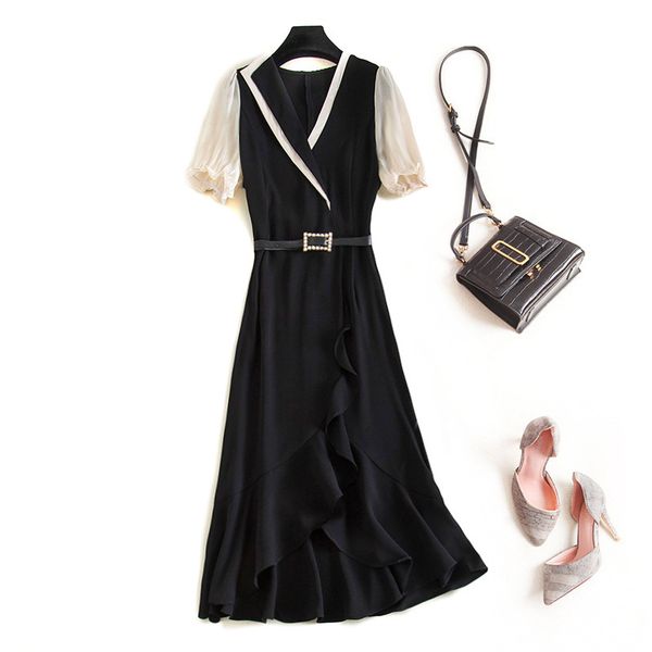 dresses summer women puff sleeve patchwork ruffles mermaid dresses office lady v-neck elegant dress black -xxl jc309, Black;gray
dresses summer women puff sleeve patchwork ruffles mermaid dresses office lady v-neck elegant dress black -xxl jc309, Black;gray