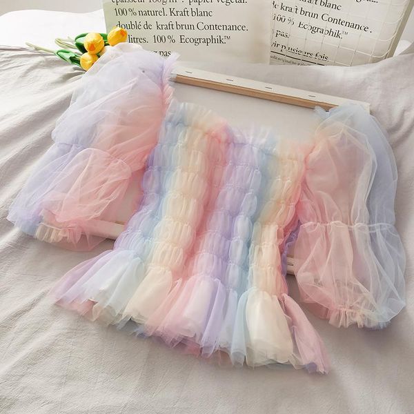 women's t-shirt fairy mori girl rainbow color pretty short tees loverly summer puff sleeve mesh slash neck wrinkles women t shirt, White
women's t-shirt fairy mori girl rainbow color pretty short tees loverly summer puff sleeve mesh slash neck wrinkles women t shirt, White